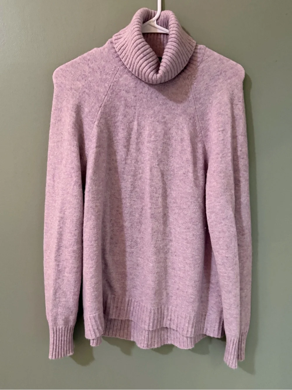 Crew turtleneck sweater made from a lavender-colored 